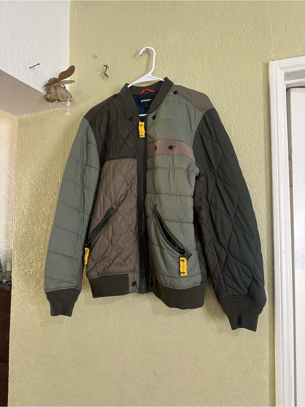 Diesel Men's Patchwork Quilted Bomber Jacket - Olive & Khaki